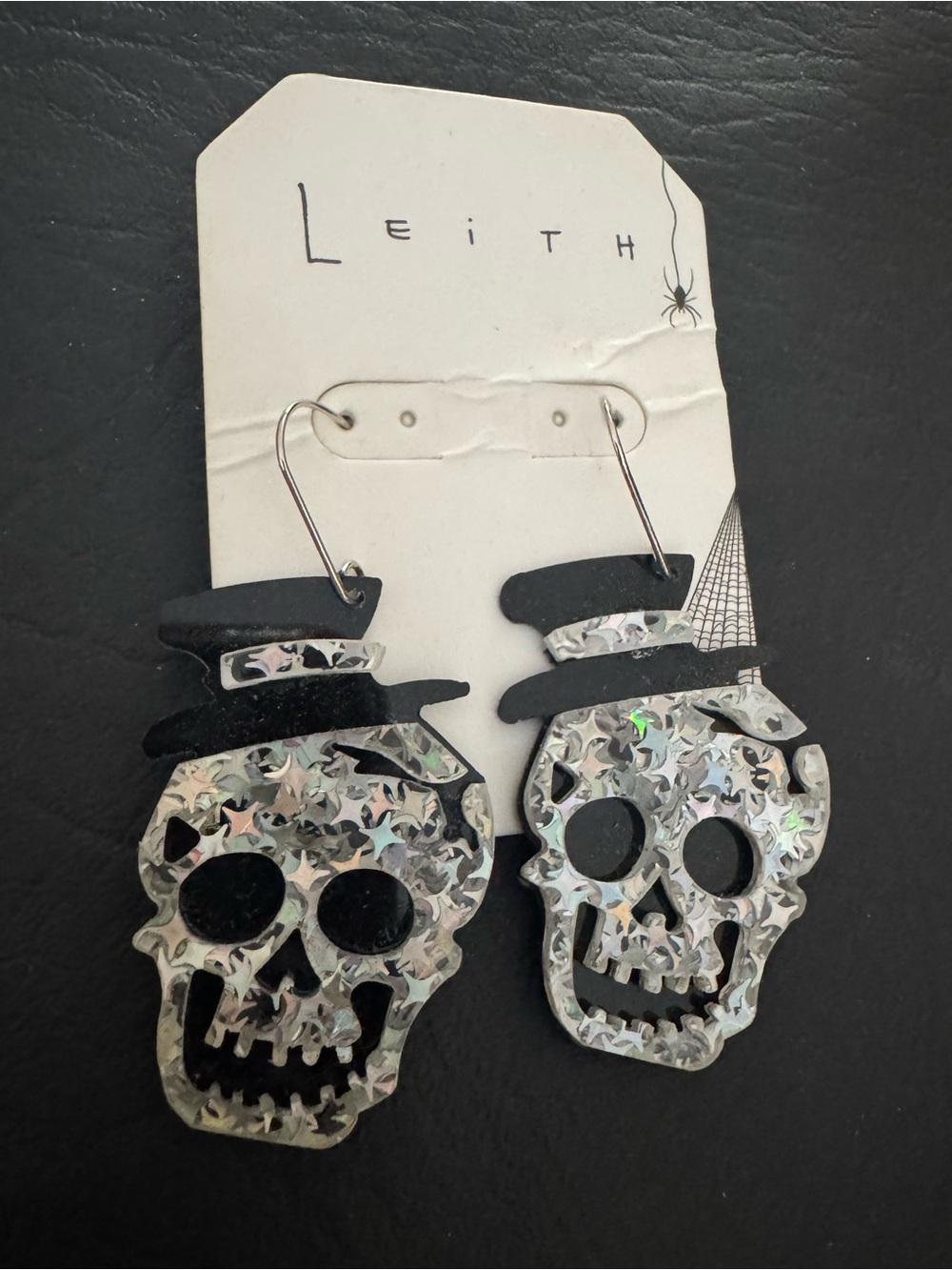 New Leith iridescent skull earrings